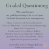 Title: Graded Questioning. Arrow pointing down. Text reads: Move only as the person participates and responds. Arrow pointing up text reads: Pull back if this makes the person uncomfortable. Main text: When you first meet, use graded questioning at the person's pace. The initial interaction is the most important Chatty comments with rhetorical questions Show me/ which one? - (can be answered by pointing) Simple Yes/ No questions (can be answered by nodding / shaking) Questions that have a simple one word answer Questions that can be answered with a phrase Open-ended & personal questions Inspired by work of Maggie Johnson Follow @autisticrealms