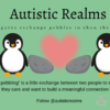 Image 2 penguins with heart and pebbles between them Text:Penguins exchange pebbles to show they care Pengun pebbling" is a little exchange between two people to show that they care and want to build a meaningful connection