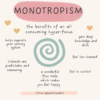Image of spiral with text reading: MONOTROPISM the benefits of an all consuming hyper-focus helps regulate your sensory system gain deep knowledge and skills feel less stressed interests are predictable and reassuring a wonderful flow state which makes you feel happy feel in control