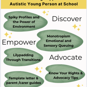 E-BOOK Empowering Advocacy: Neuro-Affirming Support for Your Autistic Young Person at School (front cover with lilly pads on)