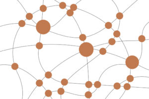 ND Hums Pathways graphic: a web of orange dots joined by curving lines