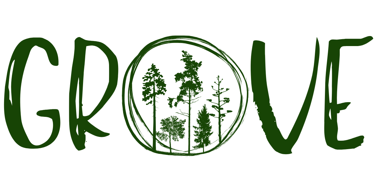 The GROVE logo in dark green, with trees inside the letter O, and the words Neurodivergent Mentoring and Education.