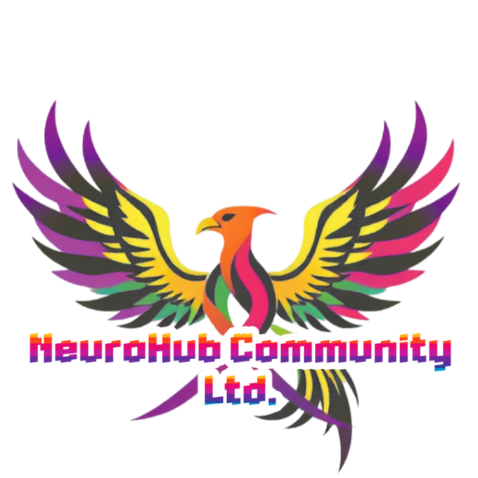 NeuroHub Community logo: a rainbow phoenix with outstretched wings.