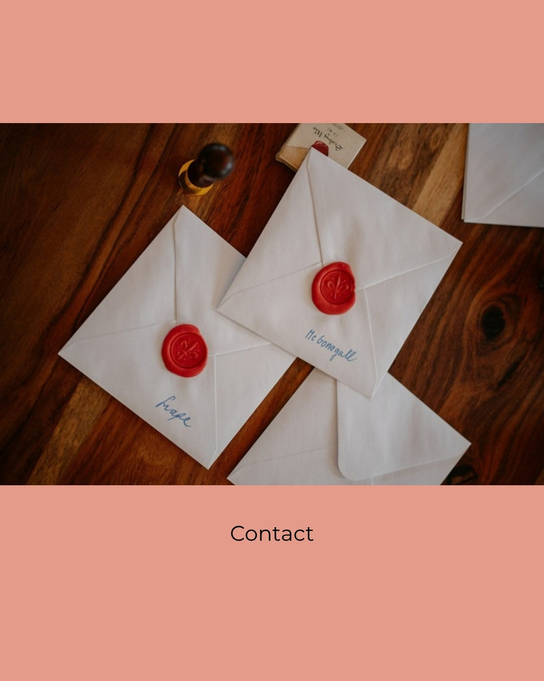 Envelopes sealed with wax. Caption: Contact.